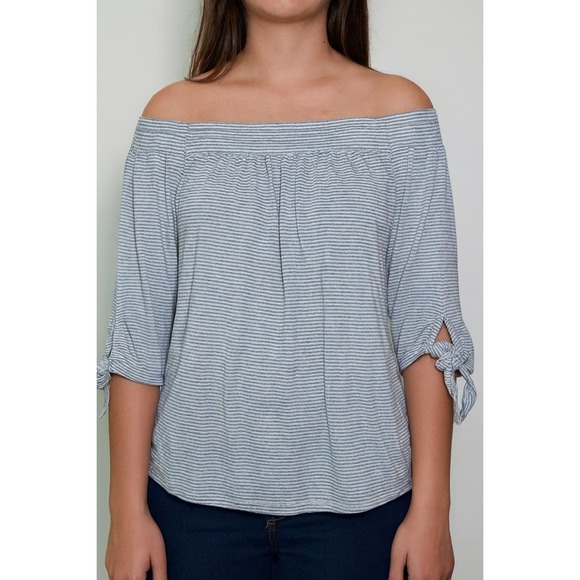 Lucky Brand Women's XS Black Striped Off-The-Shoulder Blouse‎ - Picture 1 of 5